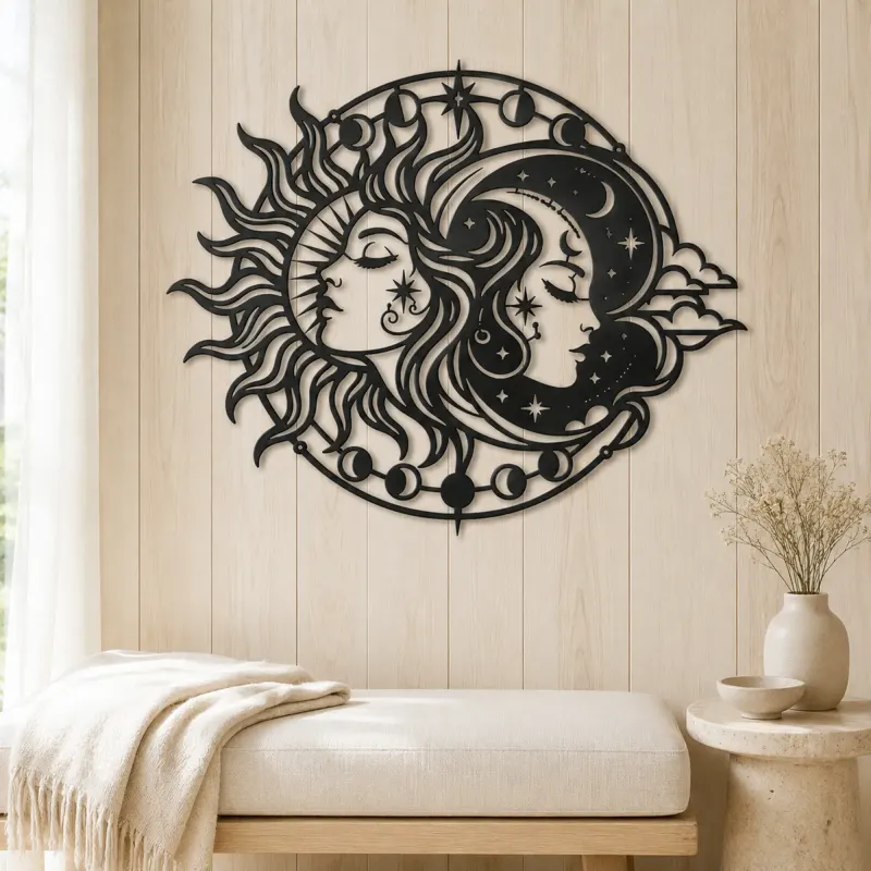 Day and Night Faces Metal Wall Art | Celestial Boho Wall Decor - lifestyle view 5