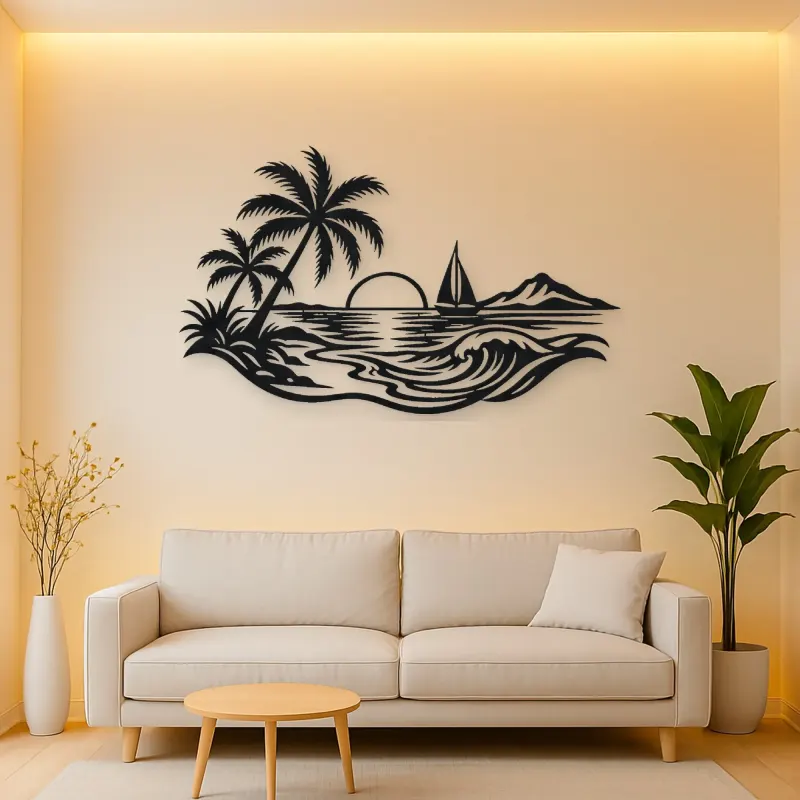 Beach Palm Horizon Metal Wall Art | Coastal and Nautical Wall Decor
