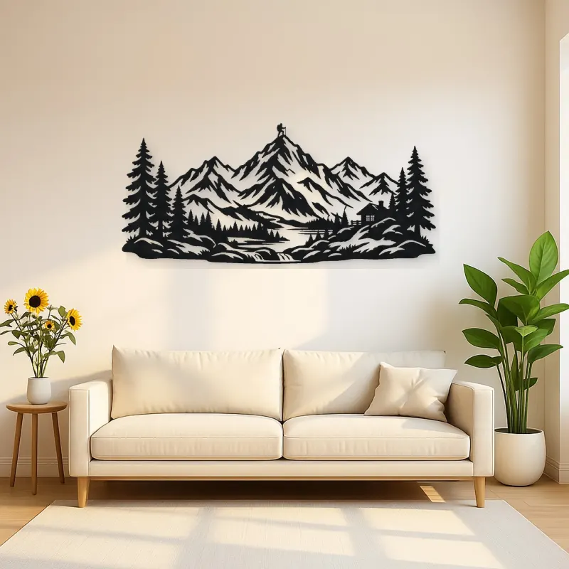 Pine Framed Summit Metal Wall Art | Nature Silhouette Decor