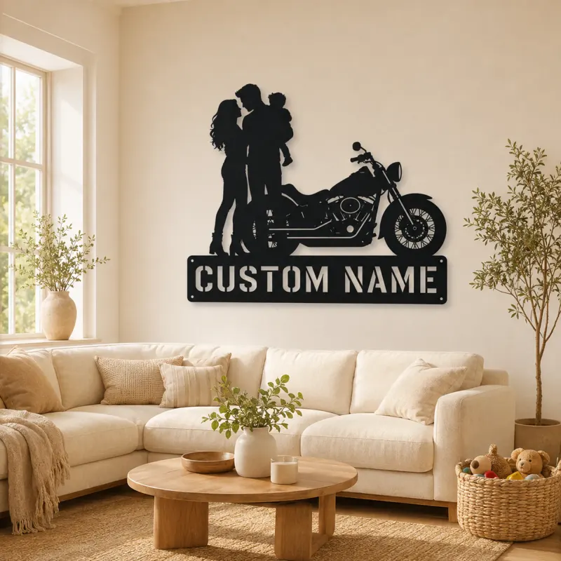 Décoration murale en métal personnalisée pour famille avec cruiser et enfant