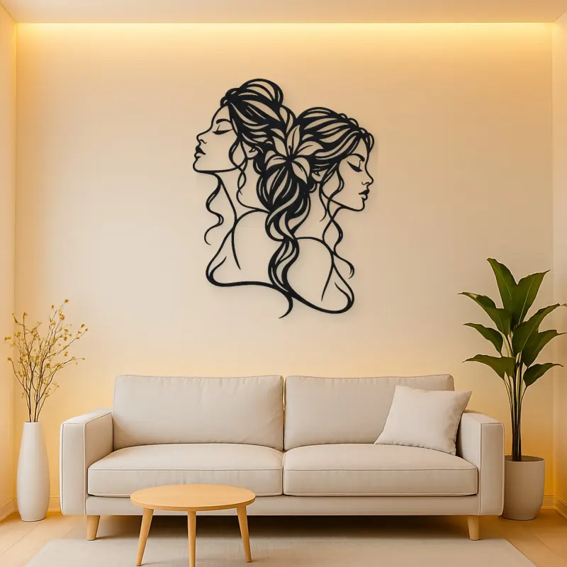 Two Faces One Line Metal Wall Art | Romantic Couple Decor