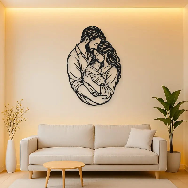 Parents with Newborn Metal Wall Art | Family Silhouette Decor