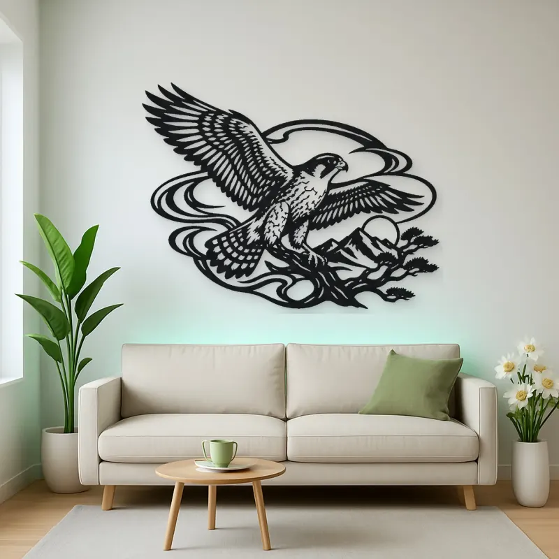 Falcon Wind Curve Metal Wall Art | Wildlife Silhouette Decor