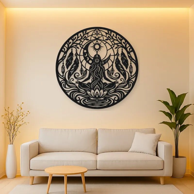 Feather Moon Flow Metal Wall Art | Celestial Boho Wall Decor