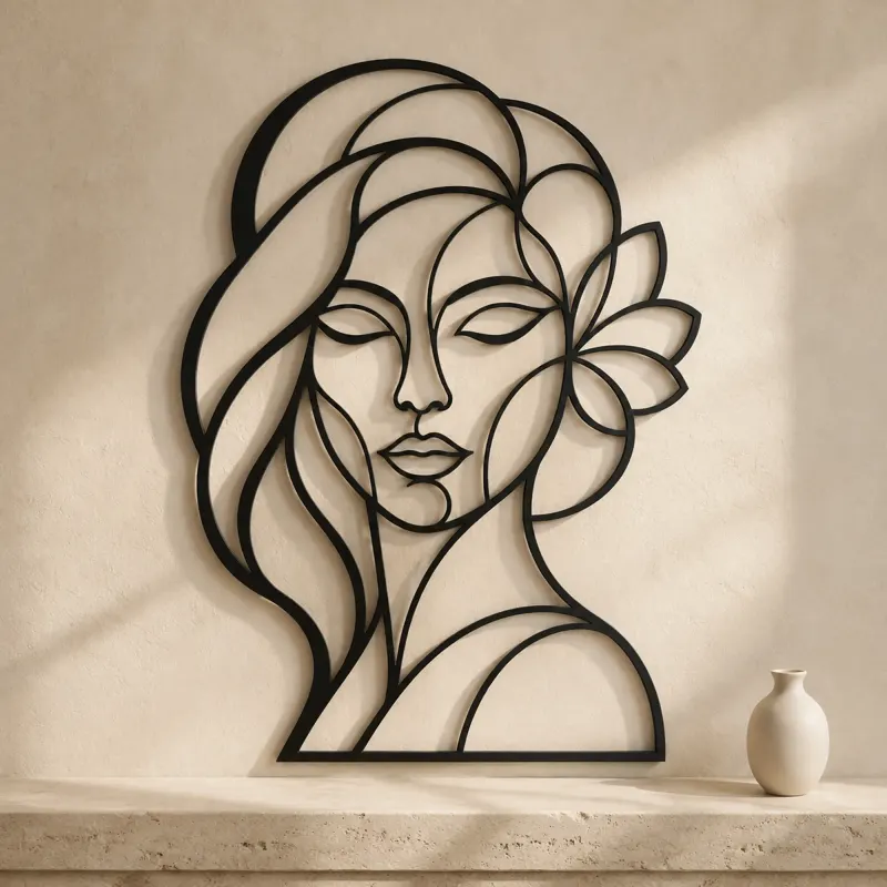 Geometric Face Muse Metal Wall Art | Minimalist Woman Line Art - lifestyle view 3