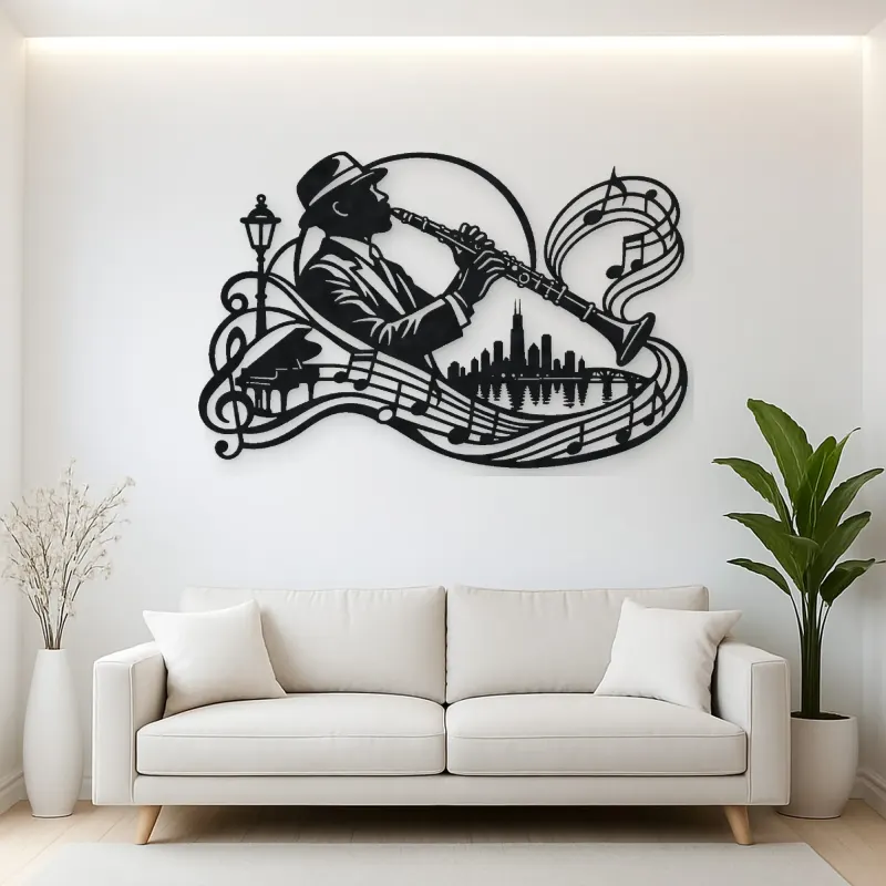 Clarinet Jazz Arc Metal Wall Art | Music Room Wall Decor