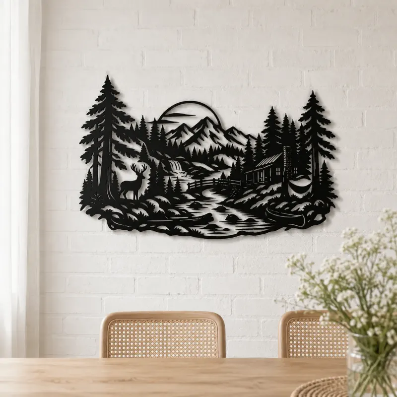 River through the Forest Metal Wall Art | Nature Silhouette Decor - lifestyle view 4