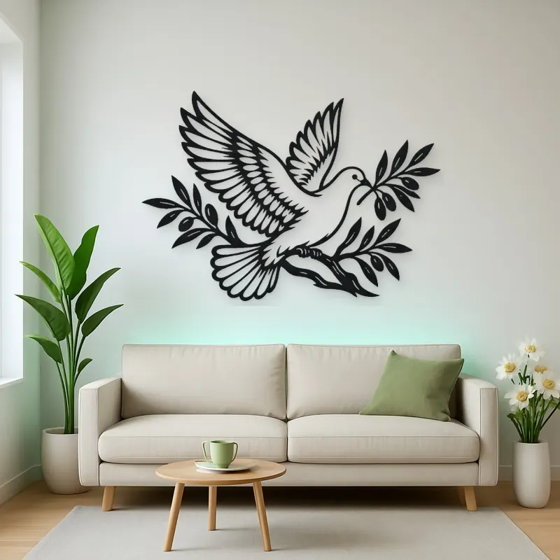 Dove Olive Branch Metal Wall Art | Wildlife Silhouette Decor