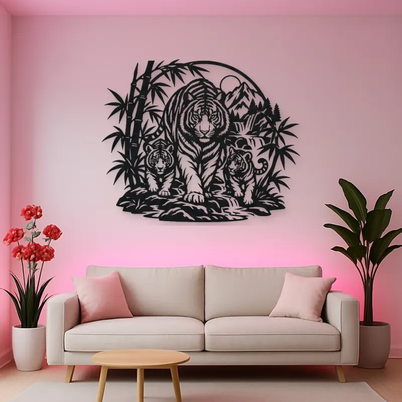 Tiger Bamboo Flow Metal Wall Art | Wildlife Silhouette Decor