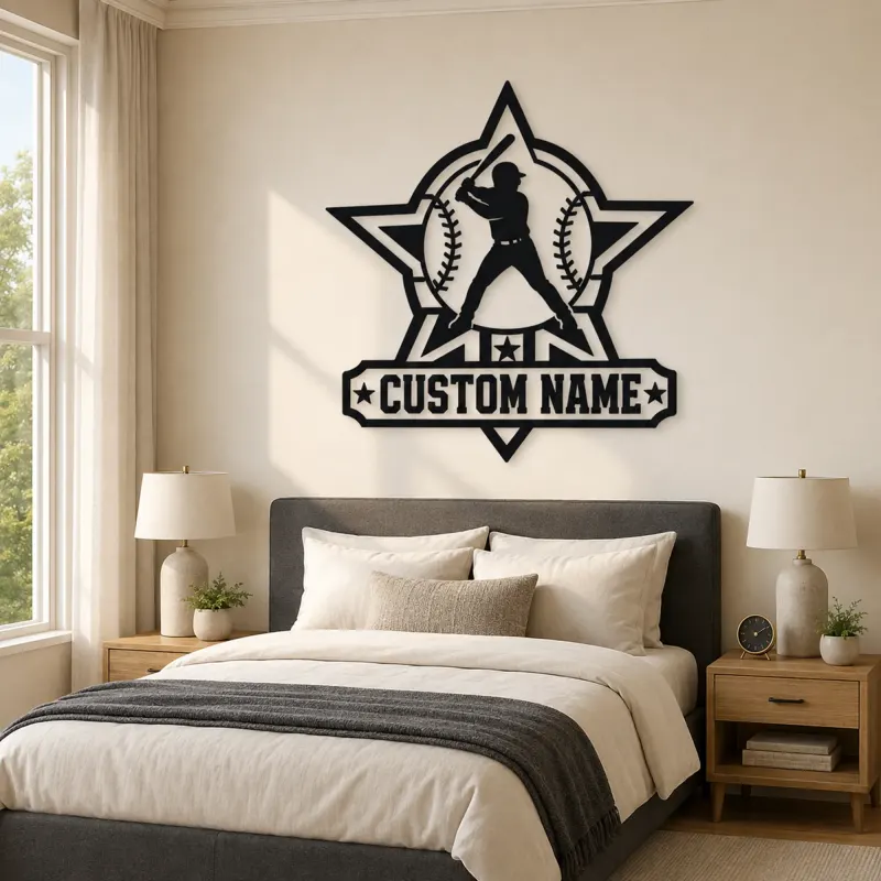 Personalized Baseball Batter Star Badge Metal Wall Art - lifestyle view 2