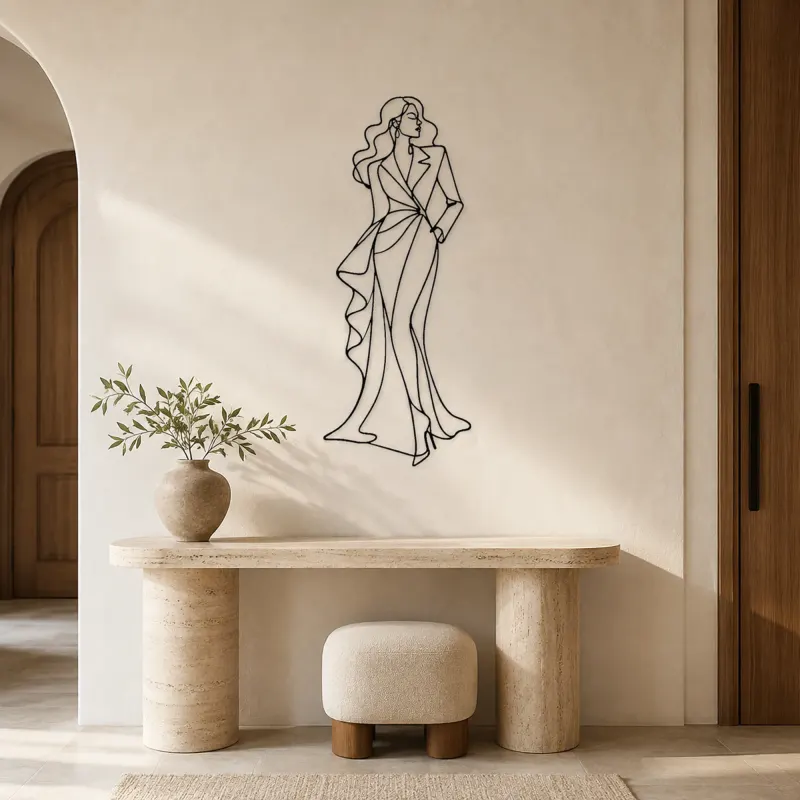 Asymmetrical Gown Pose Metal Wall Art | Fashion Figure Wall Decor - lifestyle view 3