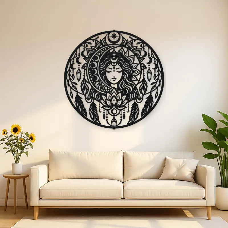 Mandala Moon Metal Wall Art | Spiritual Boho Metal Decor