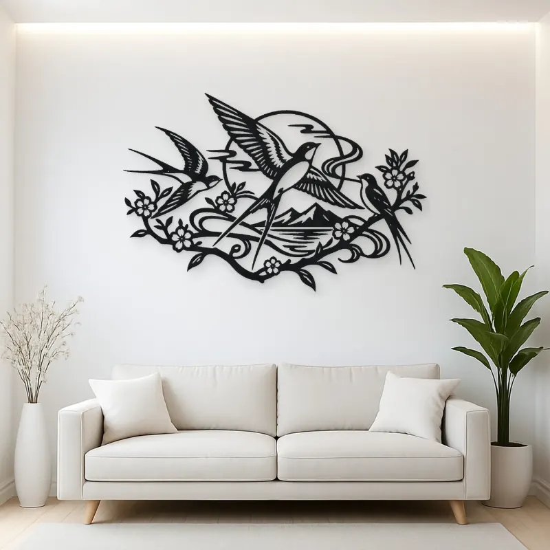 Swallow Flight Flow Metal Wall Art | Wildlife Silhouette Decor