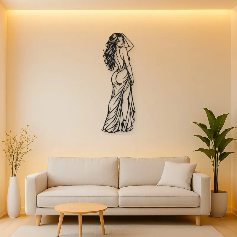 Over Shoulder Glance Metal Wall Art | Minimalist Woman Line Art