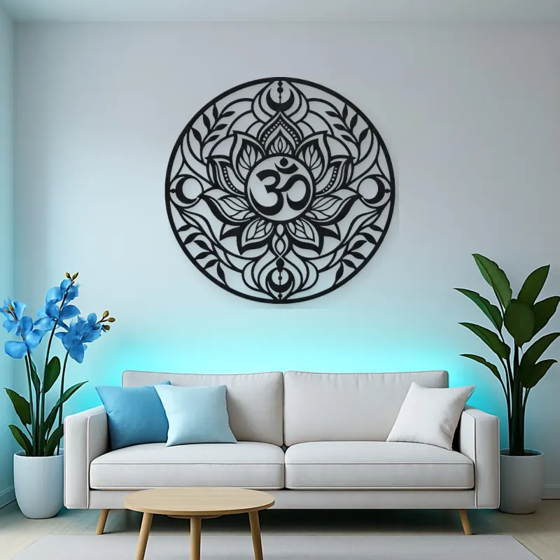 Om Lotus Circle Metal Wall Art | Botanical Metal Wall Decor