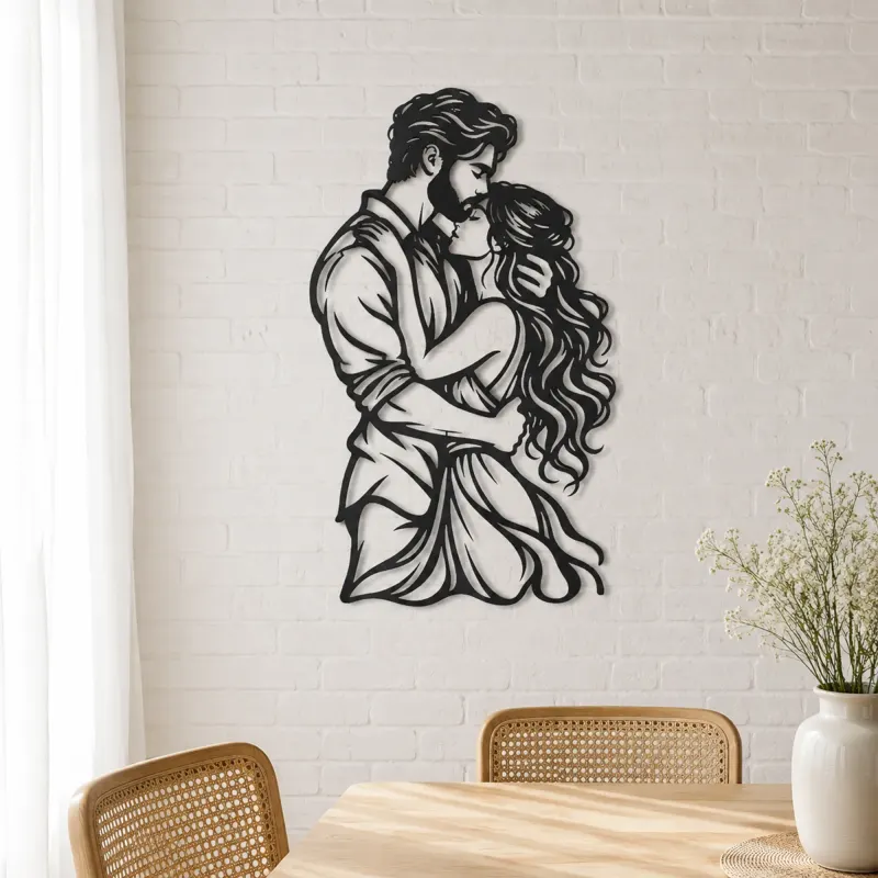 Tender Forehead Kiss Metal Wall Art | Romantic Couple Decor - lifestyle view 4