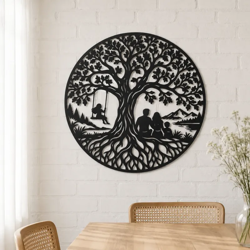 Tree with Family Metal Wall Art | Family Silhouette Decor - lifestyle view 4