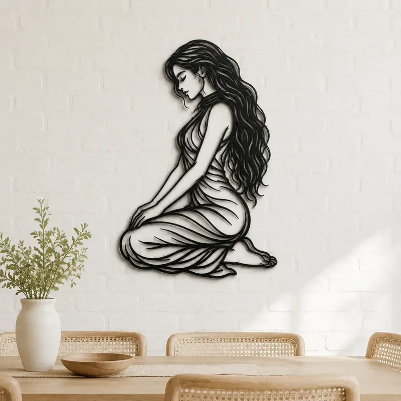 Kneeling Side Pose Metal Wall Art | Movement Silhouette Decor - lifestyle view 4