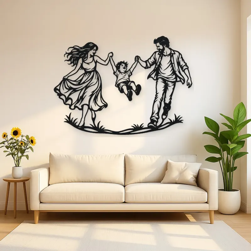 Parents Child Swing Metal Wall Art | Family Silhouette Decor