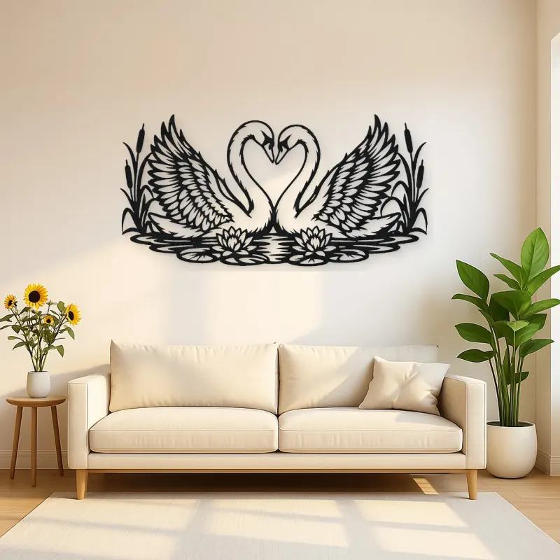 Swan Heart Pair Metal Wall Art | Wildlife Silhouette Decor
