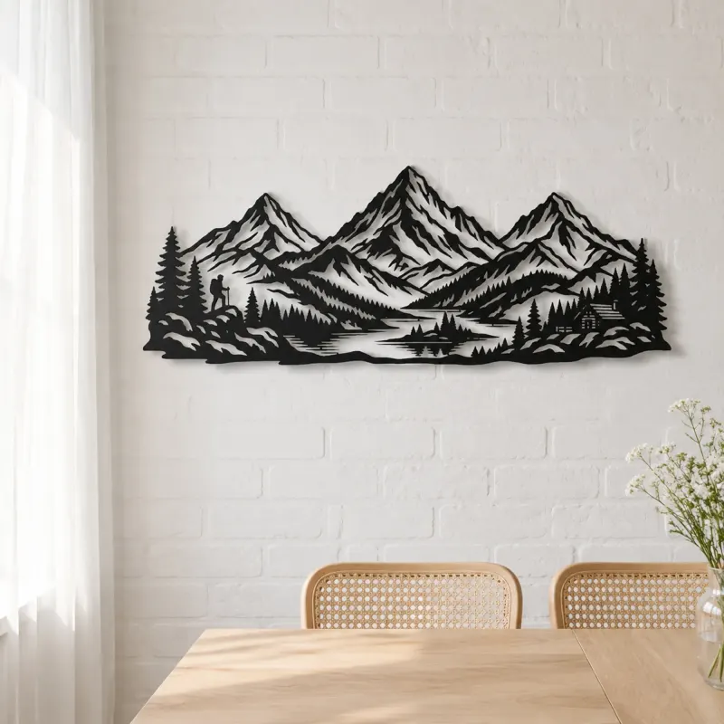 Three Peak Horizon Metal Wall Art | Nature Silhouette Decor - lifestyle view 4