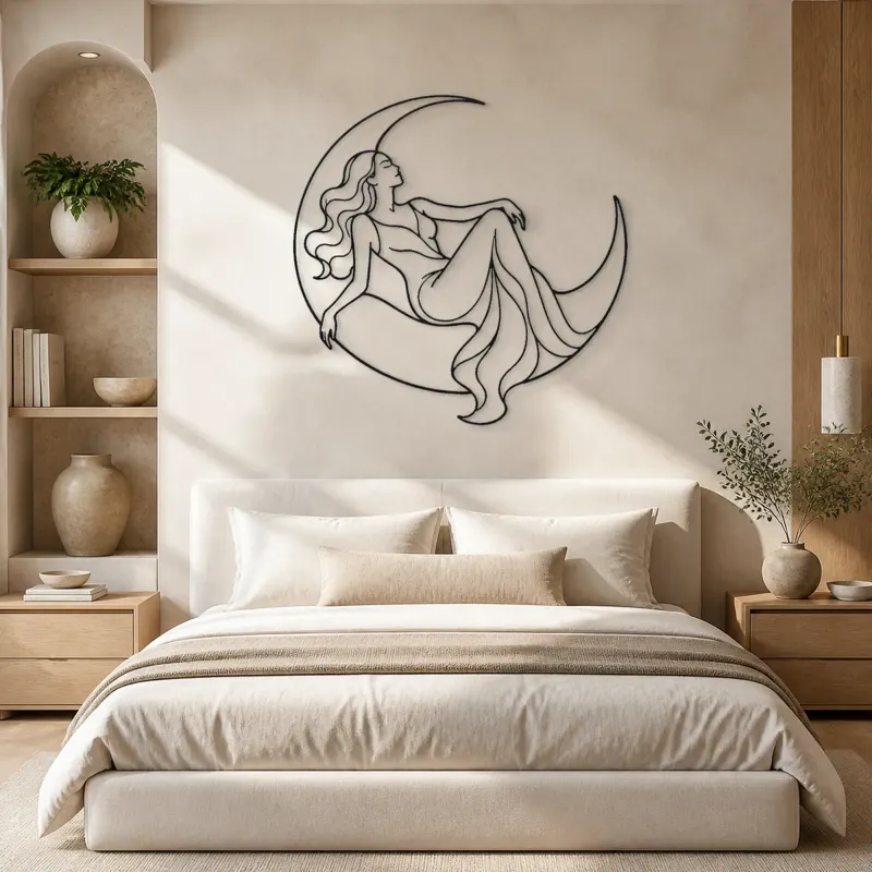 Reclining Crescent Muse Metal Wall Art | Celestial Woman Wall Decor - lifestyle view 2