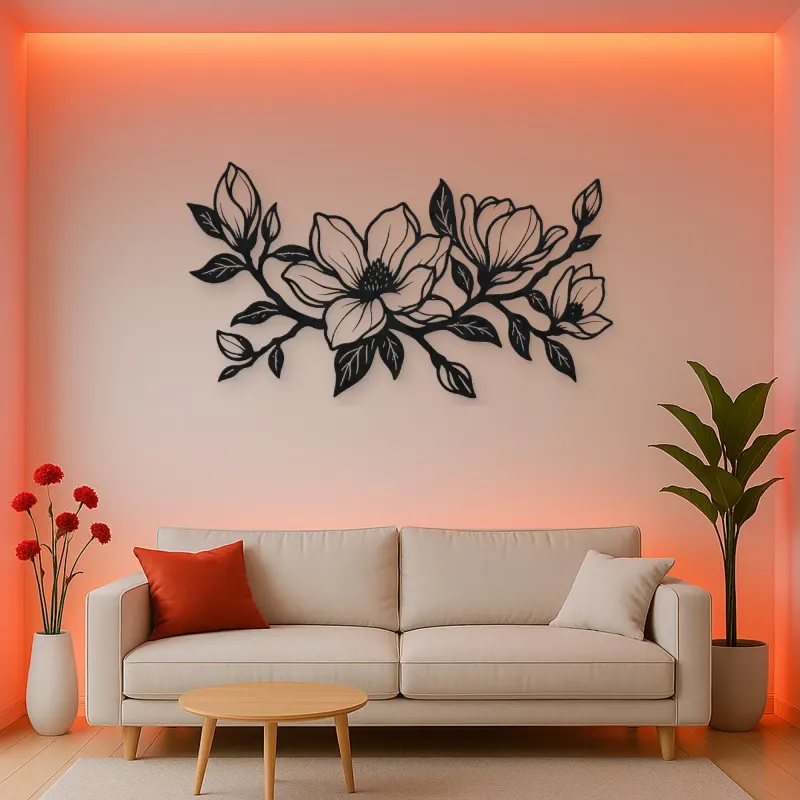 Magnolia Branch Metal Wall Art | Botanical Metal Wall Decor