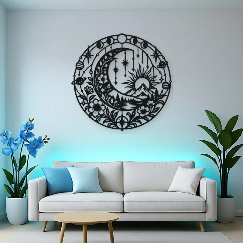 Starry Crescent Garden Metal Wall Art | Botanical Metal Wall Decor