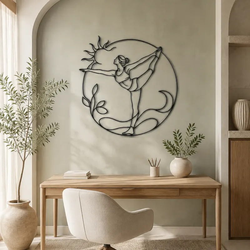 Compass Pose Line Metal Wall Art | Yoga and Meditation Wall Decor - lifestyle view 4