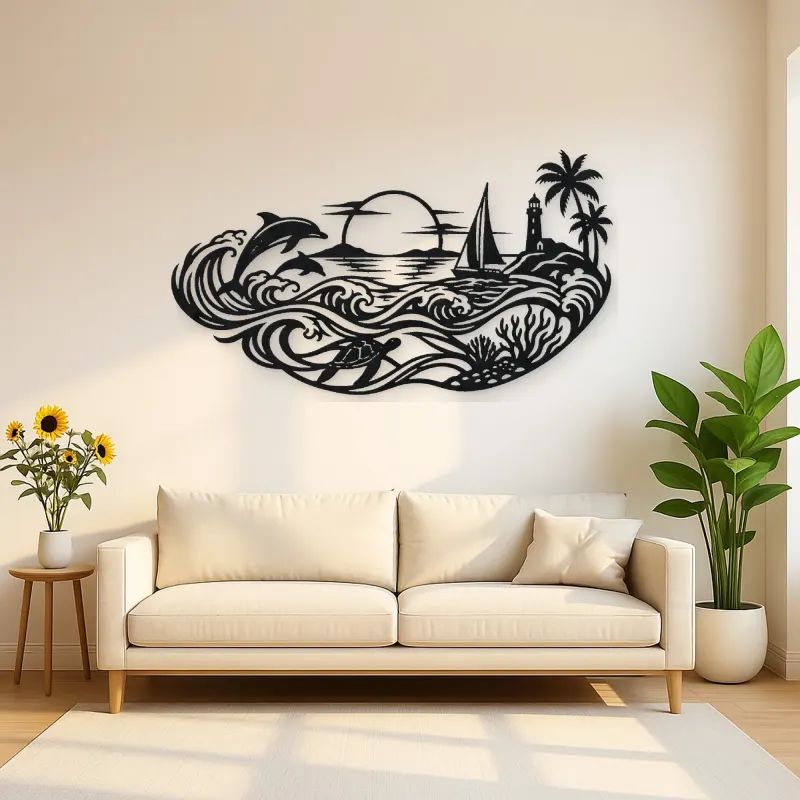 Endless Blue Horizon Metal Wall Art | Nature Silhouette Decor