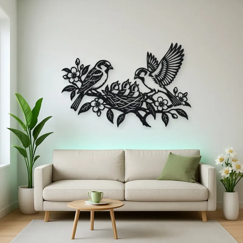 Sparrow Family Metal Wall Art | Wildlife Silhouette Decor