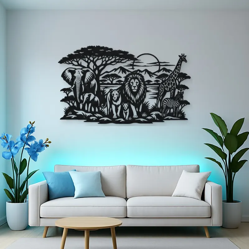 Safari Animal Horizon Metal Wall Art | Wildlife Silhouette Decor