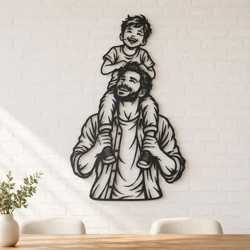 Father Son Shoulders Metal Wall Art | Family Silhouette Decor - lifestyle view 4