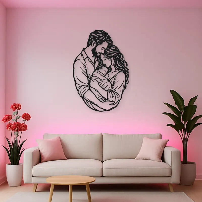 Parents with Newborn Metal Wall Art | Family Silhouette Decor