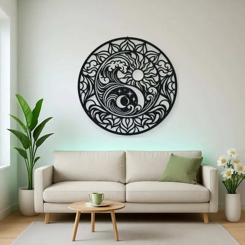 Yin-Yang Waves Metal Wall Art | Spiritual Boho Metal Decor