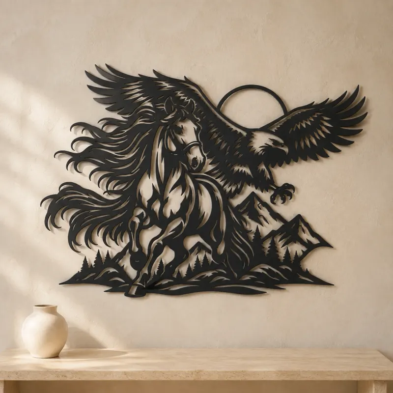 Horse and Eagle Metal Wall Art | Equestrian Wall Decor - lifestyle view 3