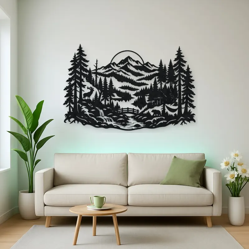 Misty Woodland Layers Metal Wall Art | Nature Silhouette Decor