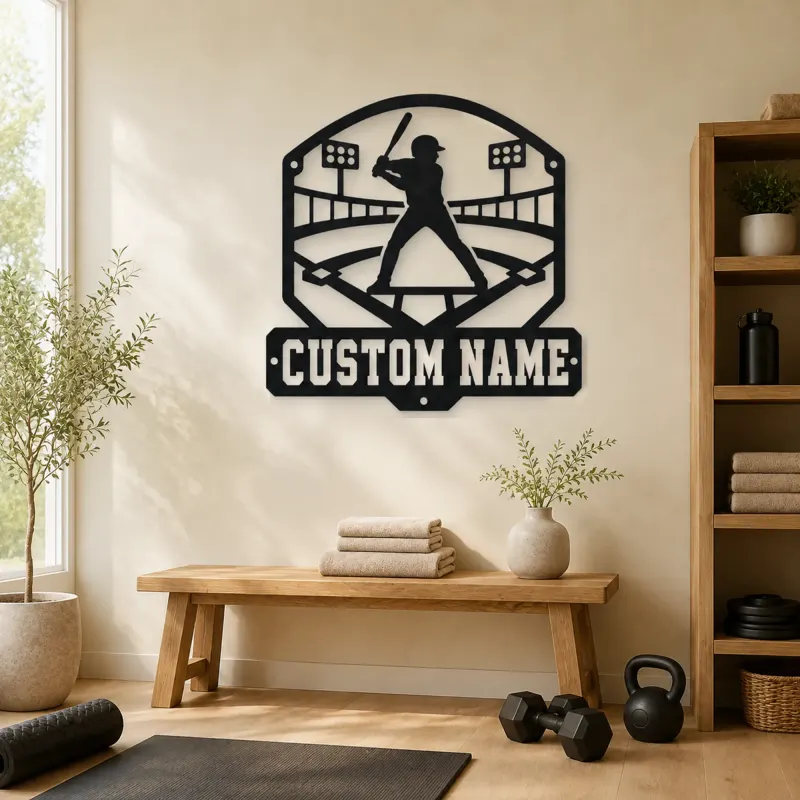 Personalized Baseball Batter Stadium Lights Metal Wall Art - lifestyle view 4