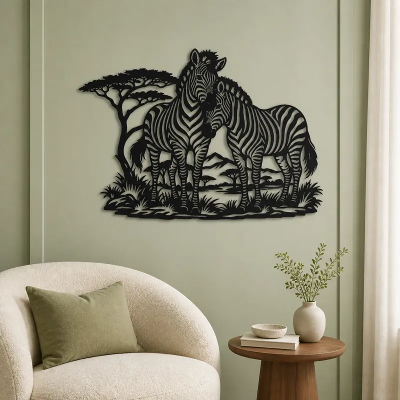 Zebra Pair Metal Wall Art | Wildlife Silhouette Decor - lifestyle view 2