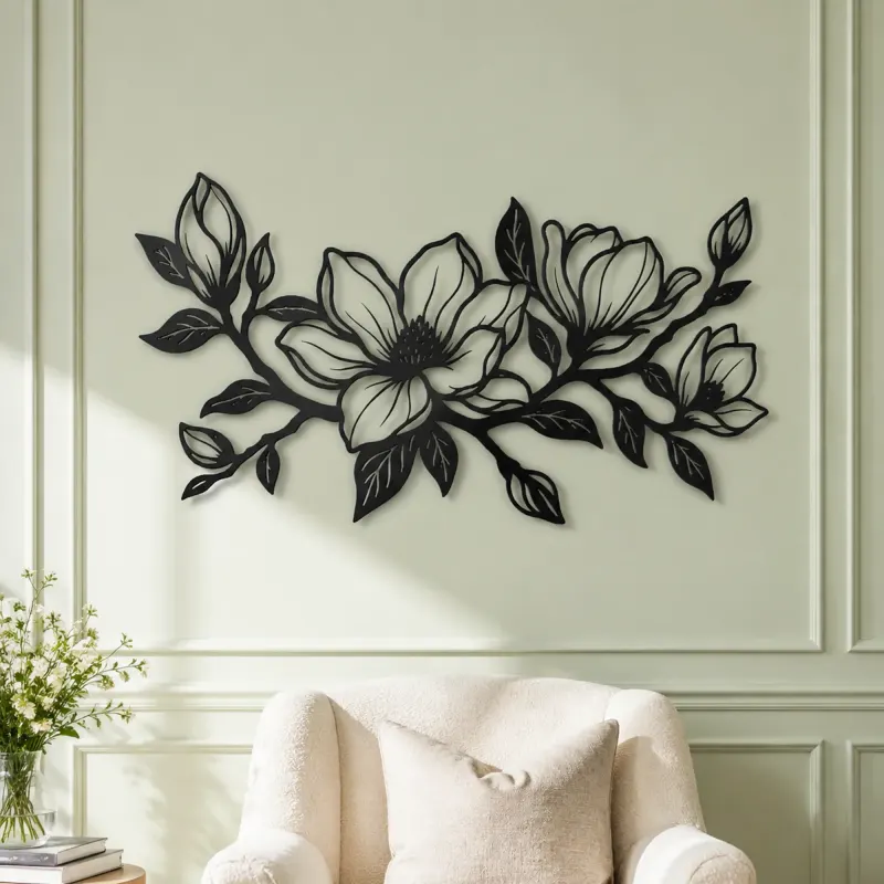 Magnolia Branch Metal Wall Art | Botanical Metal Wall Decor - lifestyle view 2