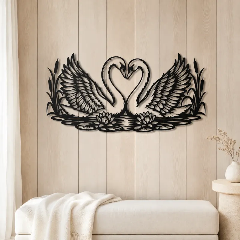 Swan Heart Pair Metal Wall Art | Wildlife Silhouette Decor - lifestyle view 5