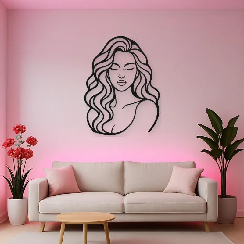 Wavy Hair Beauty Metal Wall Art | Minimalist Woman Line Art