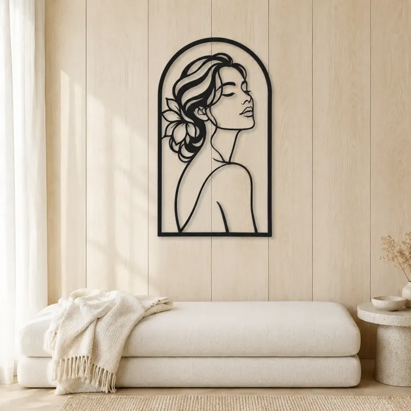 Beauty in Arch Metal Wall Art | Minimalist Woman Line Art - lifestyle view 5