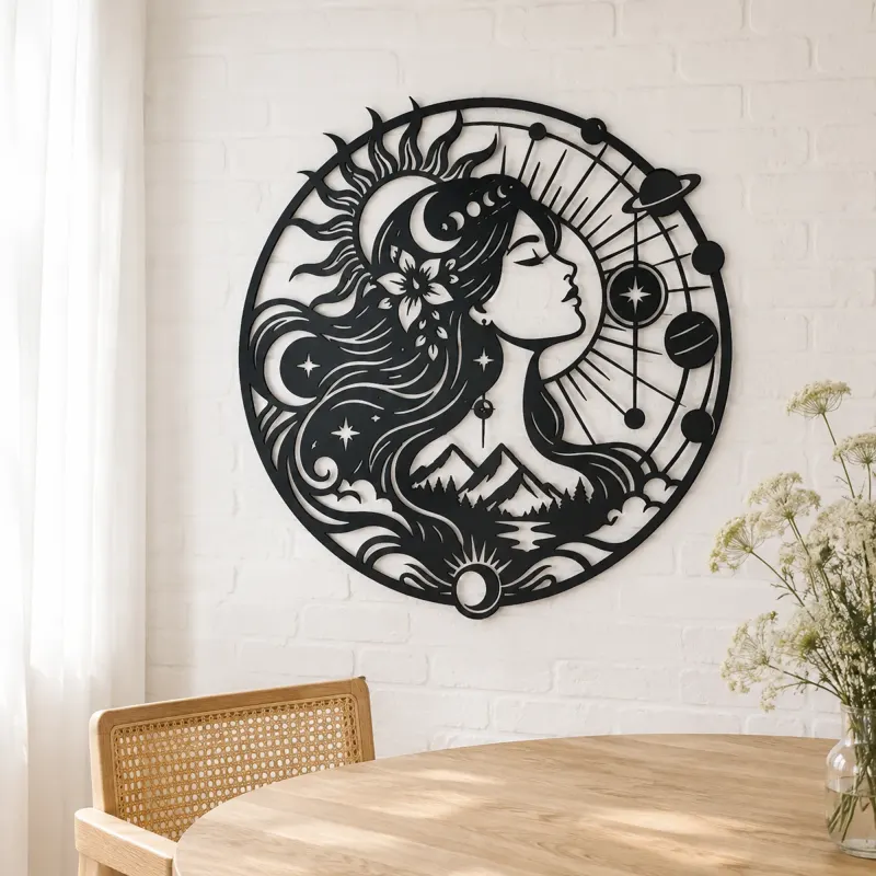 Celestial Woman Profile Metal Wall Art | Minimalist Woman Line Art - lifestyle view 4