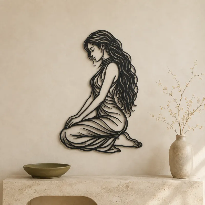 Kneeling Side Pose Metal Wall Art | Movement Silhouette Decor - lifestyle view 3