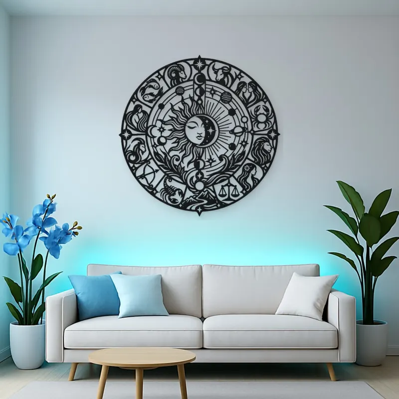 Zodiac Wheel Flow Metal Wall Art | Celestial Boho Wall Decor