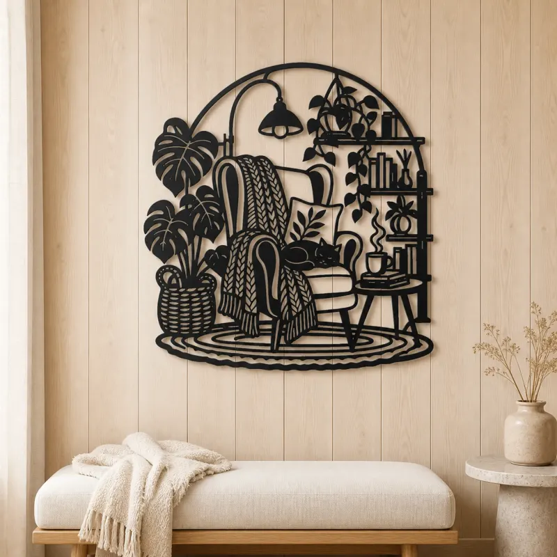 Reading Chair Corner Metal Wall Art | Cozy Home Metal Decor - lifestyle view 5