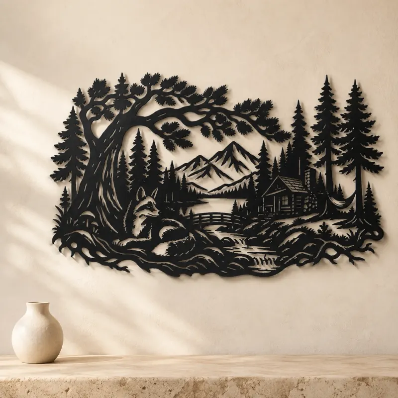 Fox beneath the Trees Metal Wall Art | Wildlife Silhouette Decor - lifestyle view 3