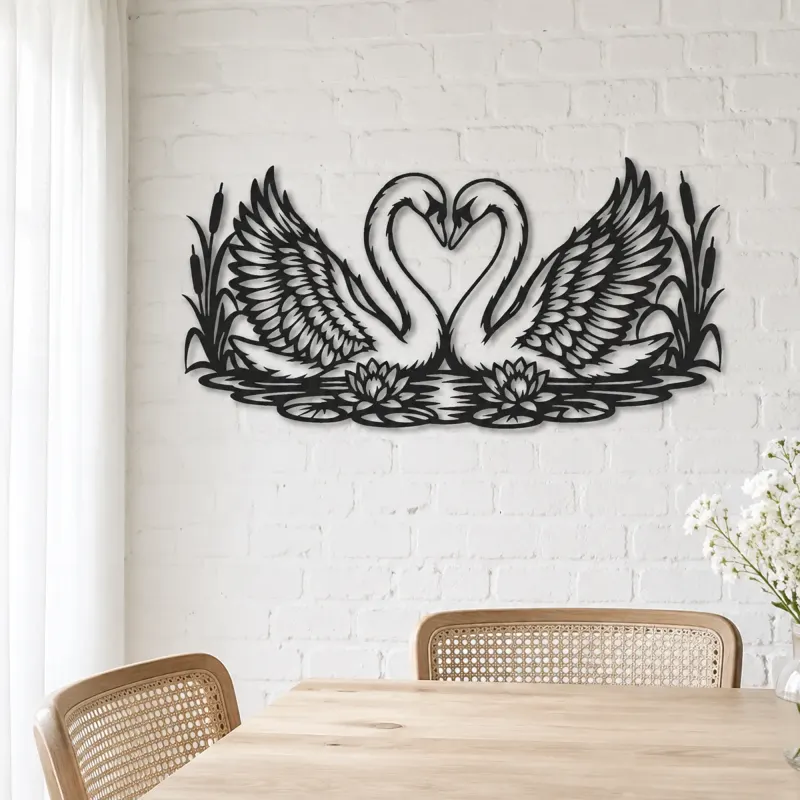 Swan Heart Pair Metal Wall Art | Wildlife Silhouette Decor - lifestyle view 4