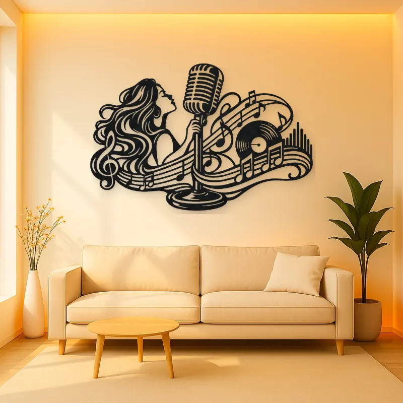 Microphone Melody Metal Wall Art | Music Room Wall Decor
